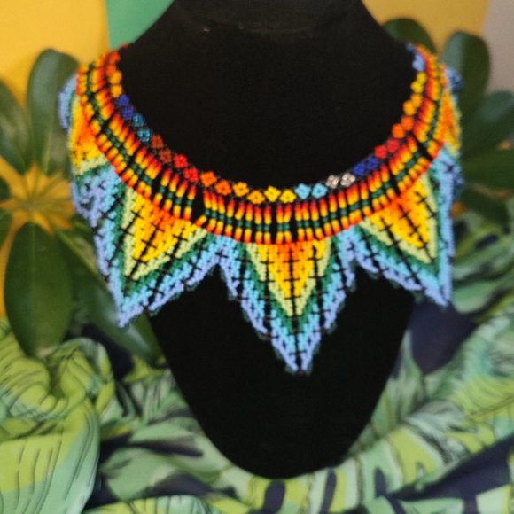 Large Colombian Mostacilla / Beaded handmade necklace, unique and elegant. - Picture 1 of 5